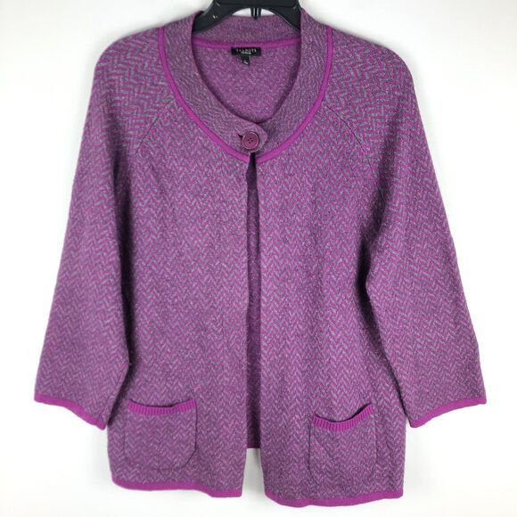 Talbots Cardigan Sweater Wool Cashmere Angora Blend Purple Casual Comfort sz L - Picture 1 of 6